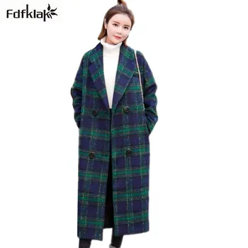 

2019 Autumn Winter New Fashion Turn-Down Collar X-Long Women Cassic Simple Woolen Maxi Long Coat Female Robe Outerwear XL E0707