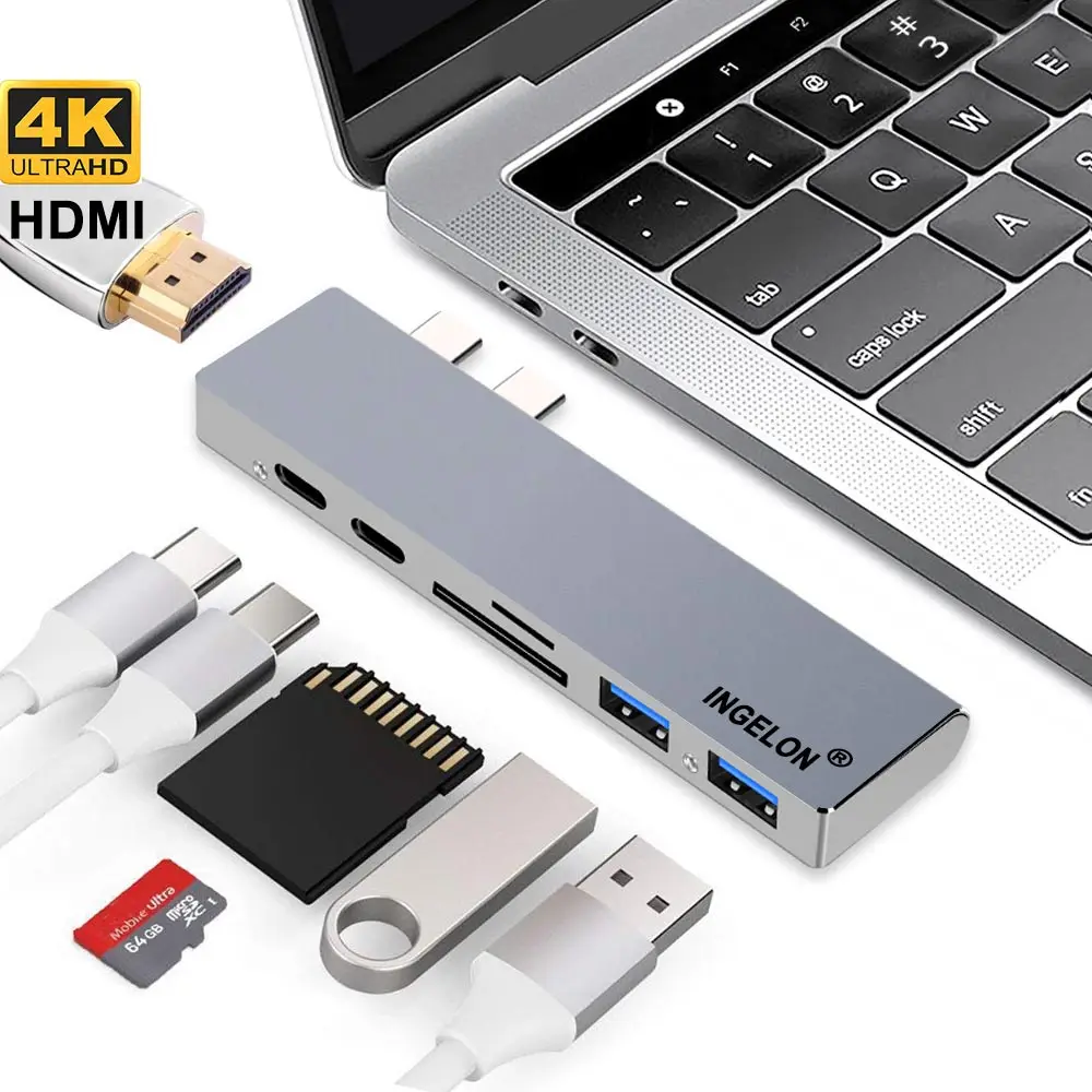 USB-концентратор Ingelo 7 в 1 для MacBook Pro 13 &quot15&quot адаптер Duo Type C 5 Гбит/с PD 4K HDMI microSD/SD RJ45 Lan