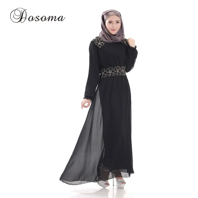 Muslim Women Chiffon Maxi Dress Embroidery Abaya Kimono Islamic Robe Burka Vestidos Pattern