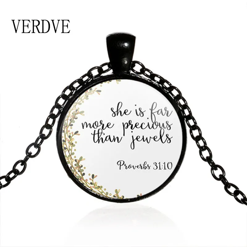 

Bible Verse Necklace Proverbs 3:15 She Is More Precious Than Jewels Charm Pendant Faith Christian Gifts Fashion Jewelry