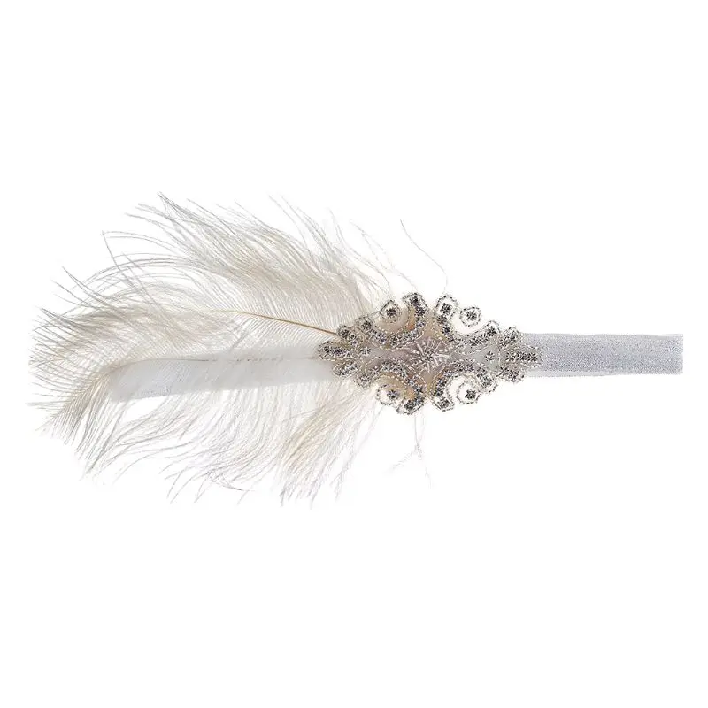 

1920s Headpiece Feather Flapper Headband Great Gatsby Headdress Vintage Black and White
