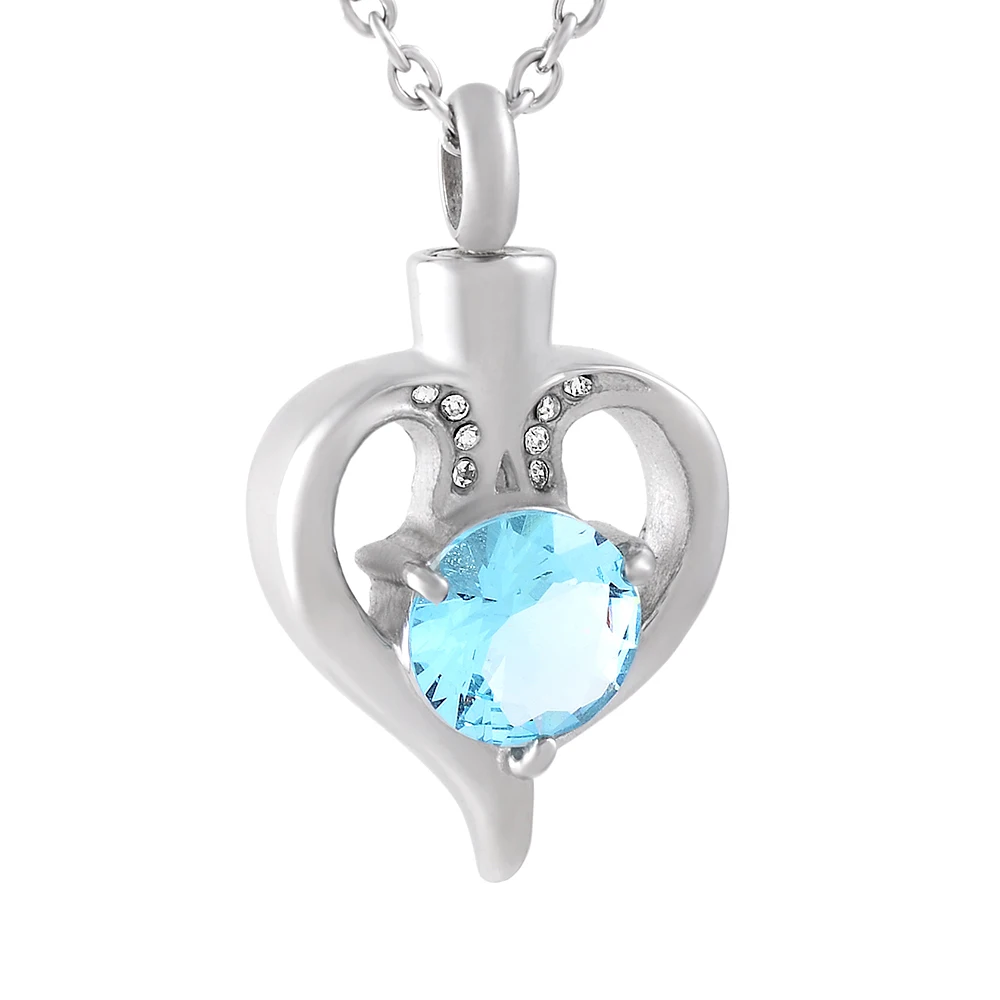 Ijd9819 High Quality Prong Setting Blue Crystal Heart Cremation Ashes