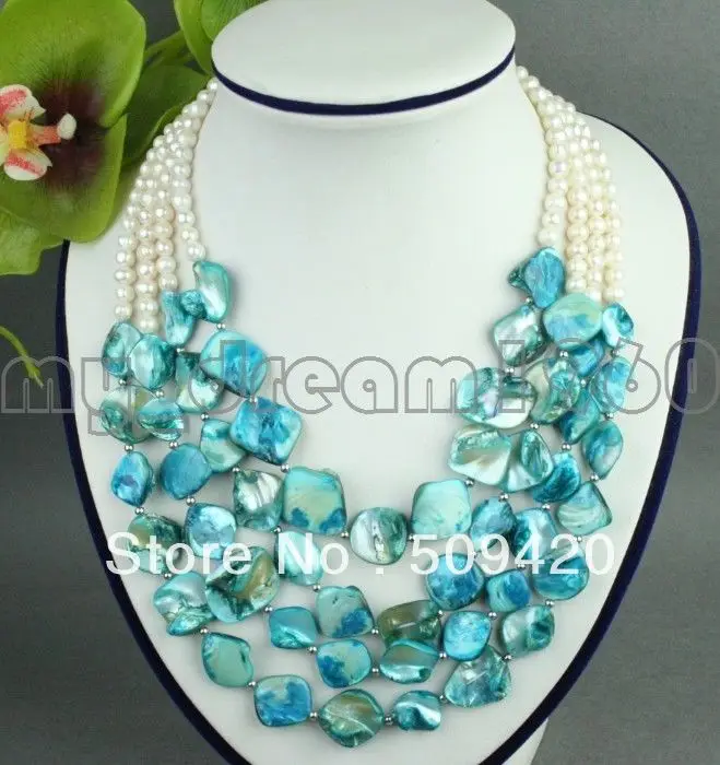 

Free Shipping >FASCINATING 4 STRANDS WHITE PEARL SHELL NECKLACE