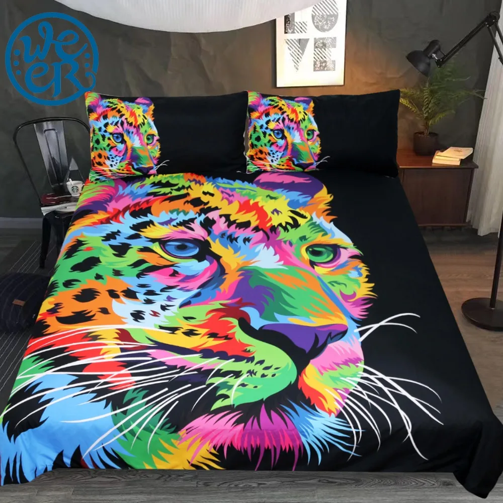 Koop Fast Gericht Cheetah door Weer Beddengoed Set Luipaard Dekbedovertrek Kleurrijke Wild Dier Huishoudtextiel Aquarel Beddengoed 3pcs