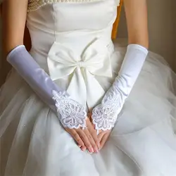 Свадебные митенки Новые Свадебные перчатки с свадебное платье с аппликацией Элегантные белые/цвета слоновой кости/красные/черные