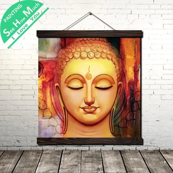 

Buddha Religious Scroll Painting Canvas Vintage Poster and Prints Wall Art Picture Living Room Bedroom Farmhouse Decoration