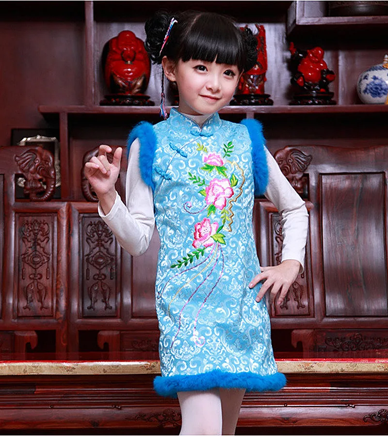 

Hot 2016 Autumn New Women Cheongsam Flower Dress Qipao Vintage DressTraditional Chinese Clothing Party Tang Suit Free Shipping
