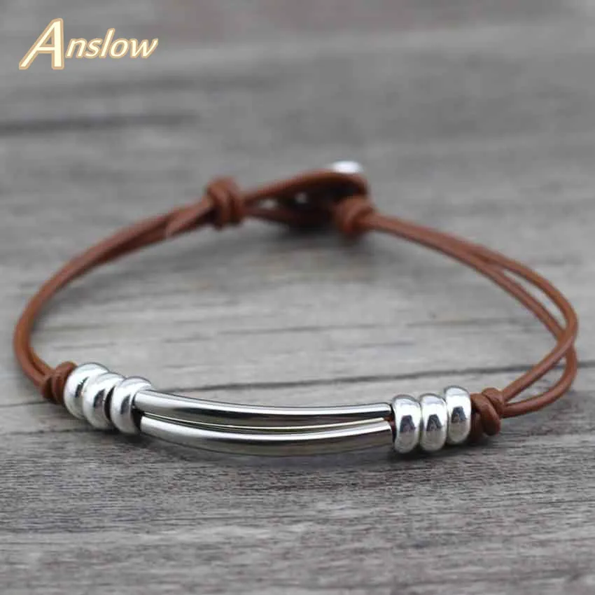 

Anslow Wholesale Cheap 4 Colors Vintage Retro Women Men Girls Boys 1.5mm Genuine Leather Bracelet 20cm Length Gift LOW0380LB