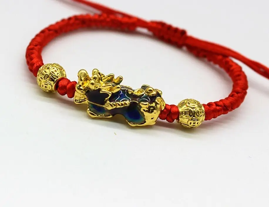 Lucky Red Yellow веревочные браслеты переносные Pixiu золотого цвета Тибетские буддийские