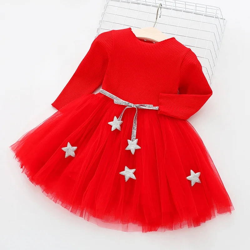 Long Sleeve Autumn Spring Sashes School Costume For Girls Children Red Casual Dress Kids Infant Vestidos 3-8 Years Party Wear | Детская