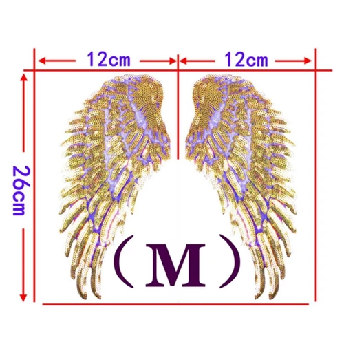 1 пара новая вышивка крыла Кружевная аппликация ткань с пайетками свитер Одежда патч наклейки с блестками футболка diy нашивки украшения - Цвет: Middle Gold