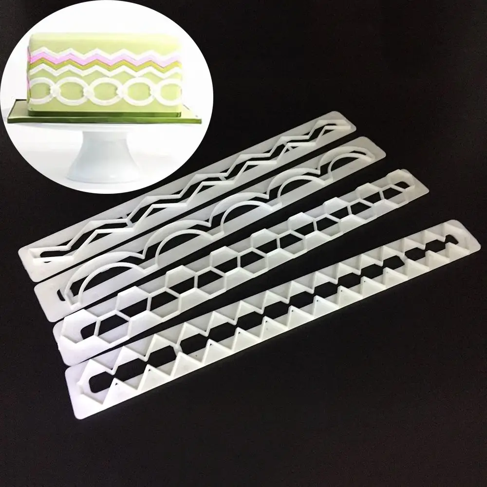 4pcs/set Geometry Wave Sugarcraft Fondant Plastic Cake Cutter Mold