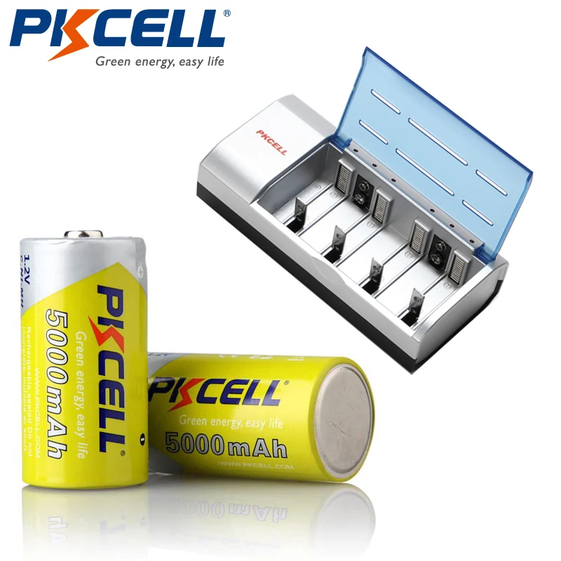 

1*PKCELL C/D/9V Battery Charger+2Pcs* 1.2V NI-MH 5000Mah C size Rechargeable Battery Batteries
