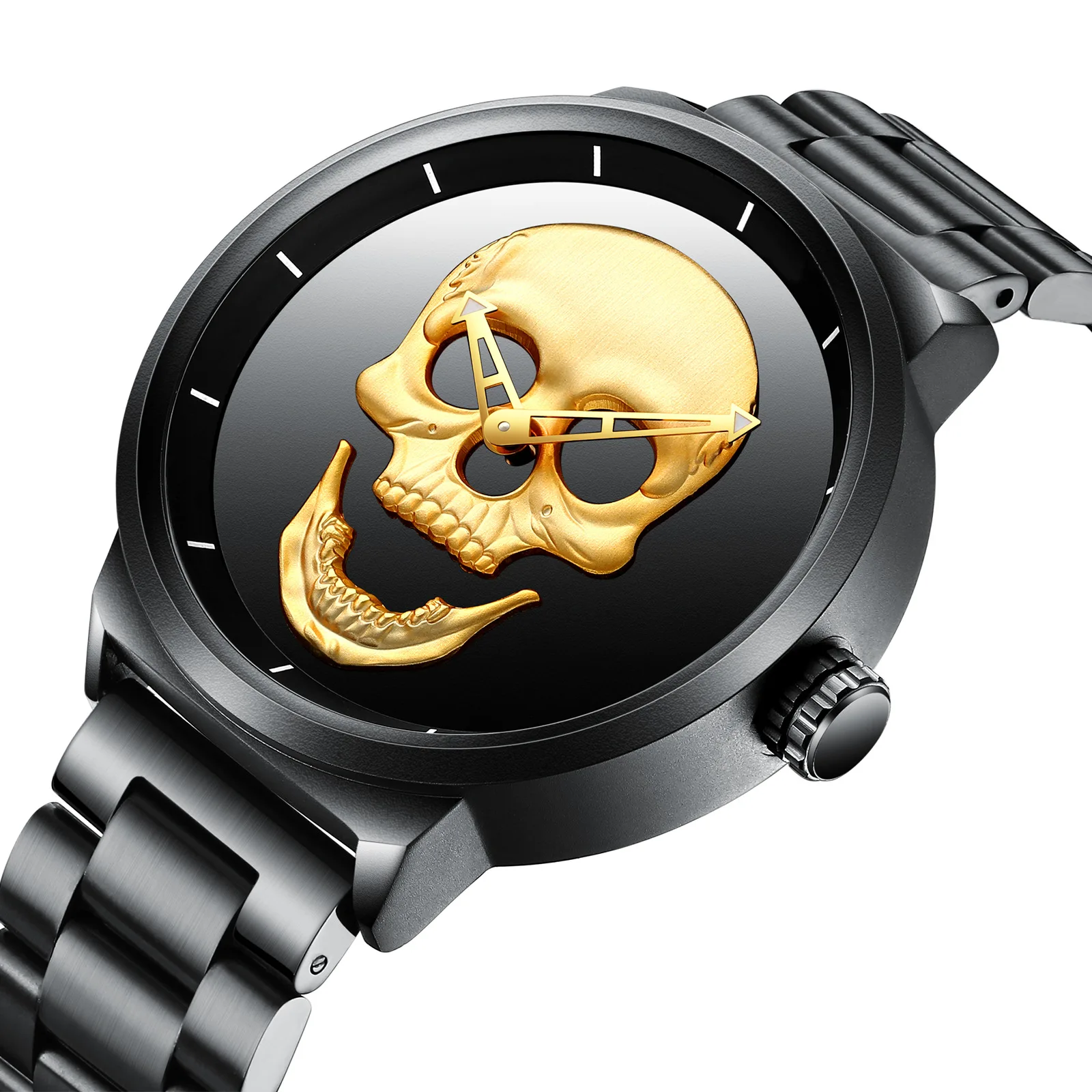 

Relogio Masculino Unique Design Gold Skull Watch Men's Luxury Brand Watch Male Sports Quartz Clock Business Steel Wrist Watches
