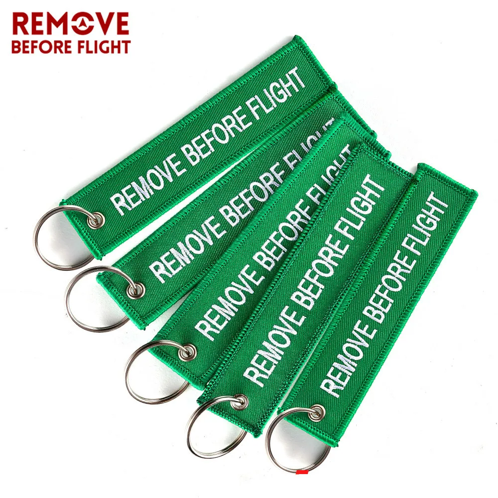 

5PCS Remove Before Flight Keychain Green Embroidery Keyring Aviation Gifts Luggage Key Tag Motorcycle Car Key Chains Chaveiro