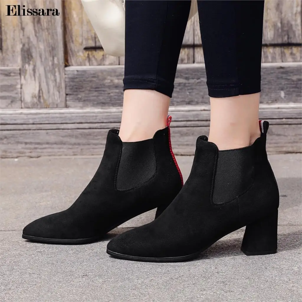 

Women High Heel Ankle Boots Shoes For Woman Fashion Flock Black Heels Pointed Toe Party Ankle Boots Shoes Size 33-43 Elissara