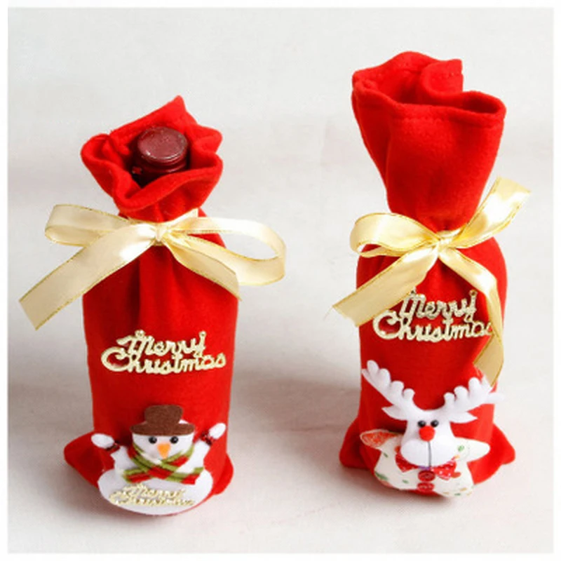 

Christmas Wine Bottle Cover Bottle Decor Santa Claus Snowman Deer Bottle Clothes for New Year Party Christmas Stockings Gift Bag