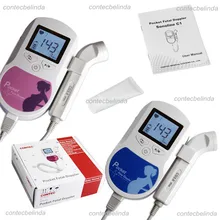 Contec coração fetal doppler/retroiluminação lcd 3mhz sonda + gel 2 anos rosa/azul garantia