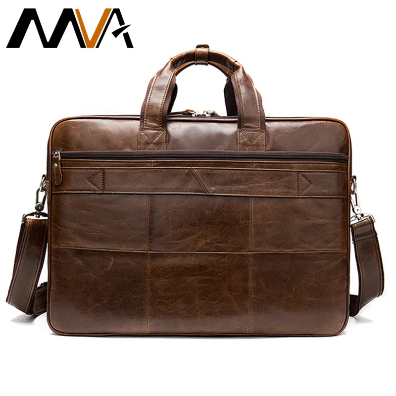 MVA Мужская сумка портфель натуральная кожа на плечо для мужчин офисная большая