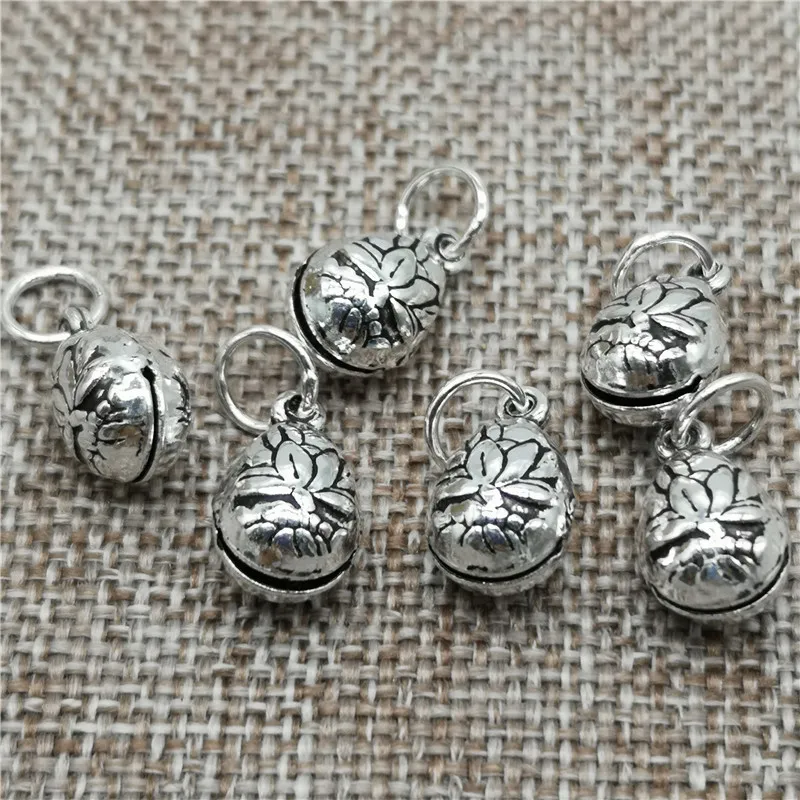 5 Pieces Of 925 Sterling Silver Lotus Jingle Bell Charms For Bracelet