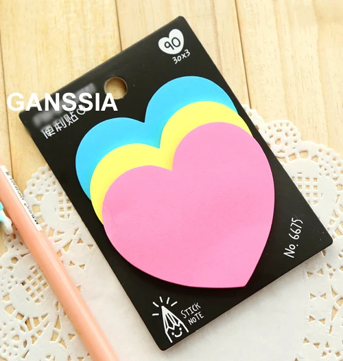 1PC/lot Kawaii colorful Memo pad Heart shape sticky note diary memos