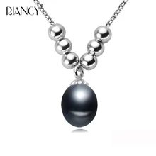 Fashion 925 sterling silver black freshwater pendant necklace 8-9mm Rice shape natural pearl necklace for wedding jewelry Fashion 925 sterling silver black freshwater pendant necklace 8-9mm Rice shape natural pearl necklace for wedding jewelry