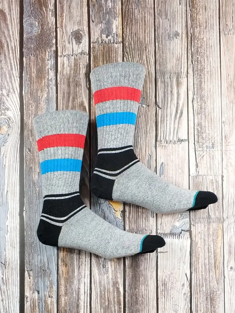 Men's Red Blue Bars Gray Skate Crew Socks USA Size M(6 9) ,Euro Size 39