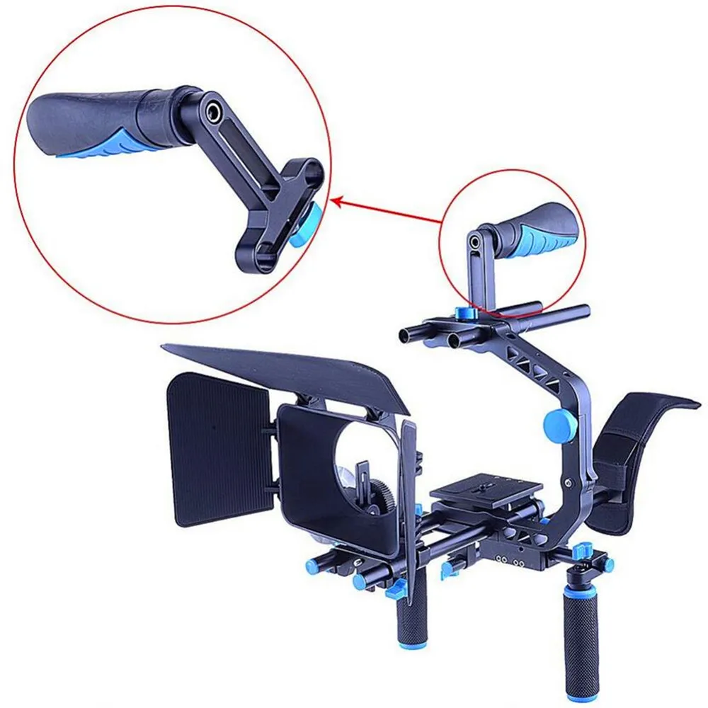 Handheld Shoulder mount DSLR Video Camera Stabilizer Movie Film Support Kit with Top Hand Grip+Matte Box+Follow Focus+C-Shaped