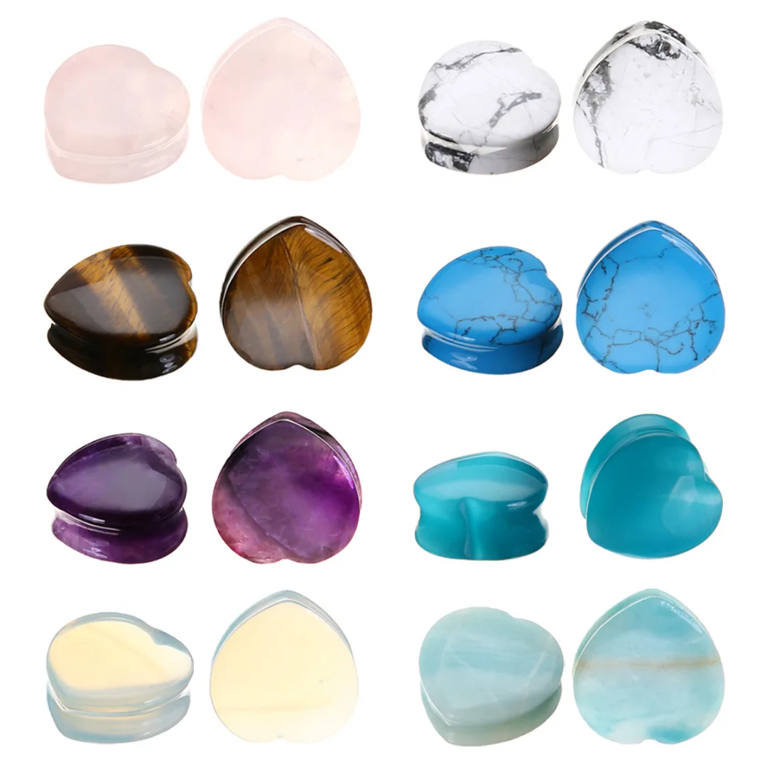 1 Pair Shellhard Heart Shaped Stone Ear Plug Fashion Flesh Tunnel Ear Expander Stretcher For Women Femme Jewelry
