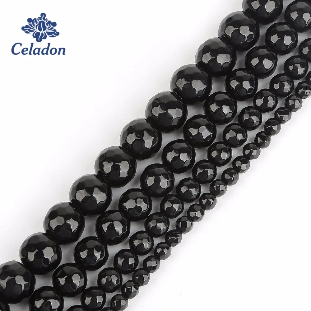 4mm 6mm 8mm 10mm Faceted Black Onyx Natural Stone Beads Agat Beads Cut