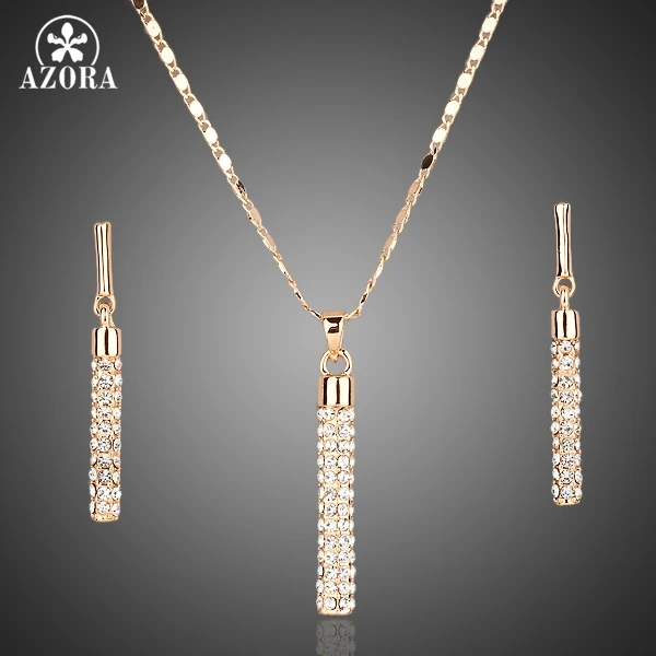 Azora, золотые прозрачные Австрийские кристаллы свисающие серьги и кулон Цепочки и ожерелья Ювелирные наборы TG0007
