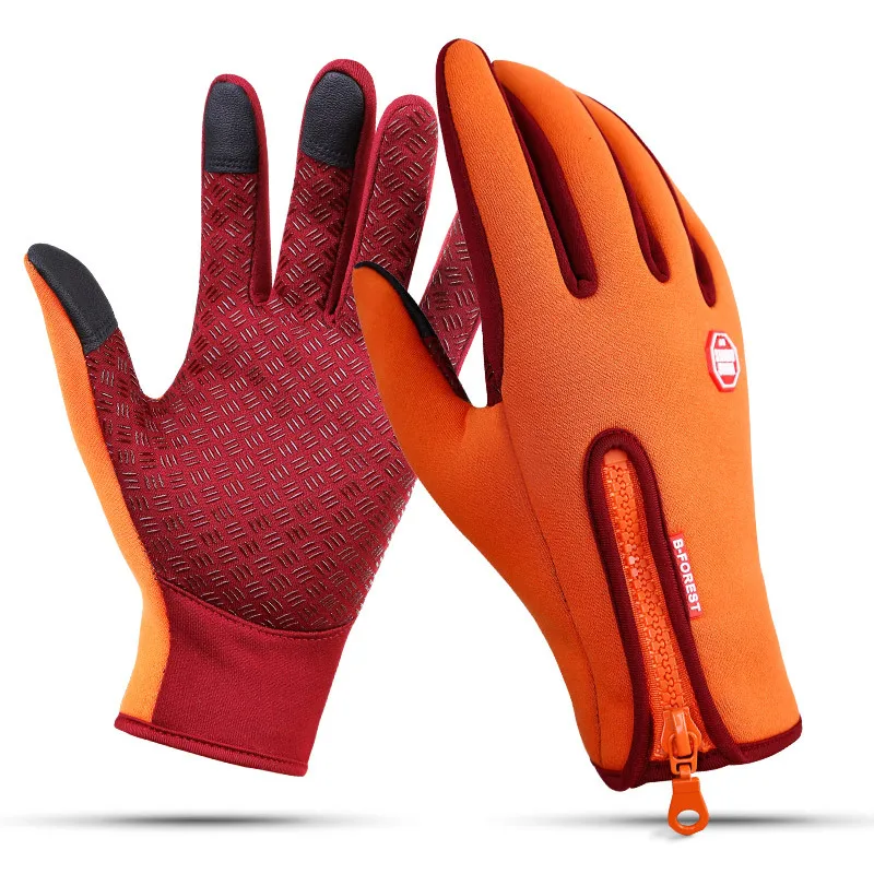 Зимние лыжные перчатки с сенсорным экраном для мужчин и женщин, водонепроницаемые верхние перчатки для сноуборда, мотоциклетные перчатки для езды на снегу, ветрозащитные перчатки из неопрена/полиуретана - Цвет: Orange