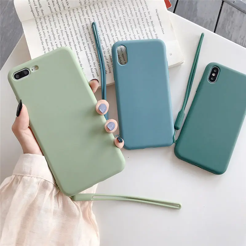 

Candy Color Case Shockproof Wrist Strap Cases For iPhone X 6 6S Plus X XR XS Max Soft TPU Solid Color Covers For iPhone 7 8 Plus