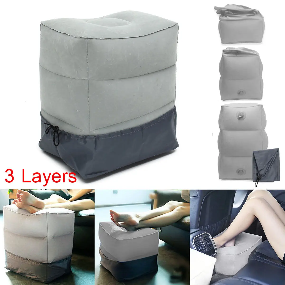 Newest Hot Useful Inflatable Portable Travel Footrest Pillow Plane Train Kids Bed Foot Rest Pad