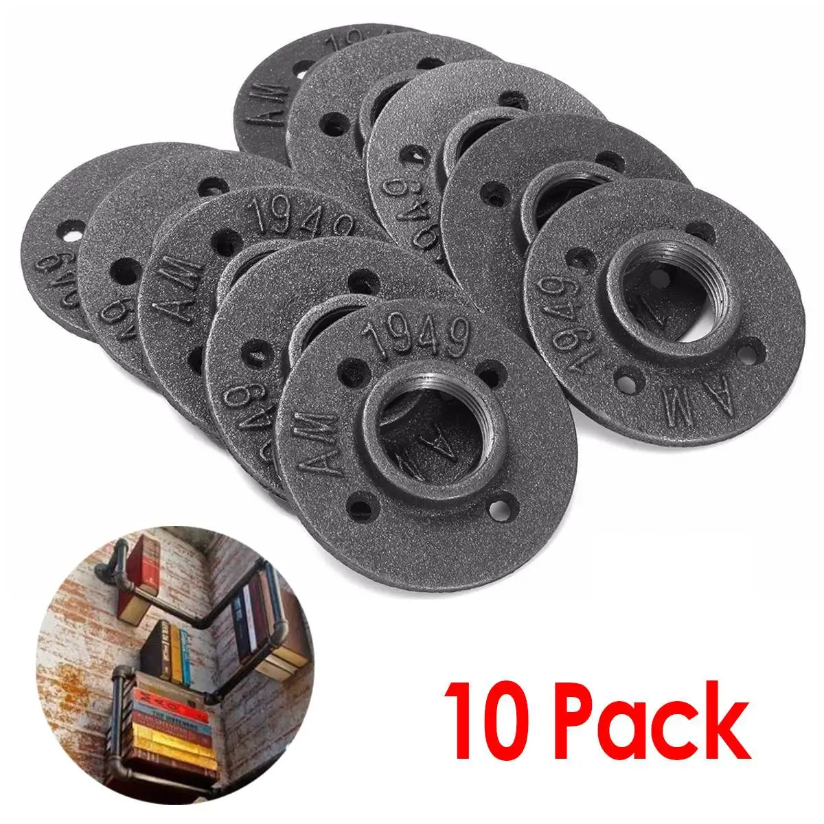 

10Pcs 1/2 Inch Iron Pipe Fittings Wall Mount Floor Flange DIY Malleable Threaded Floor Flange Hardware Black Cast Iron Flange