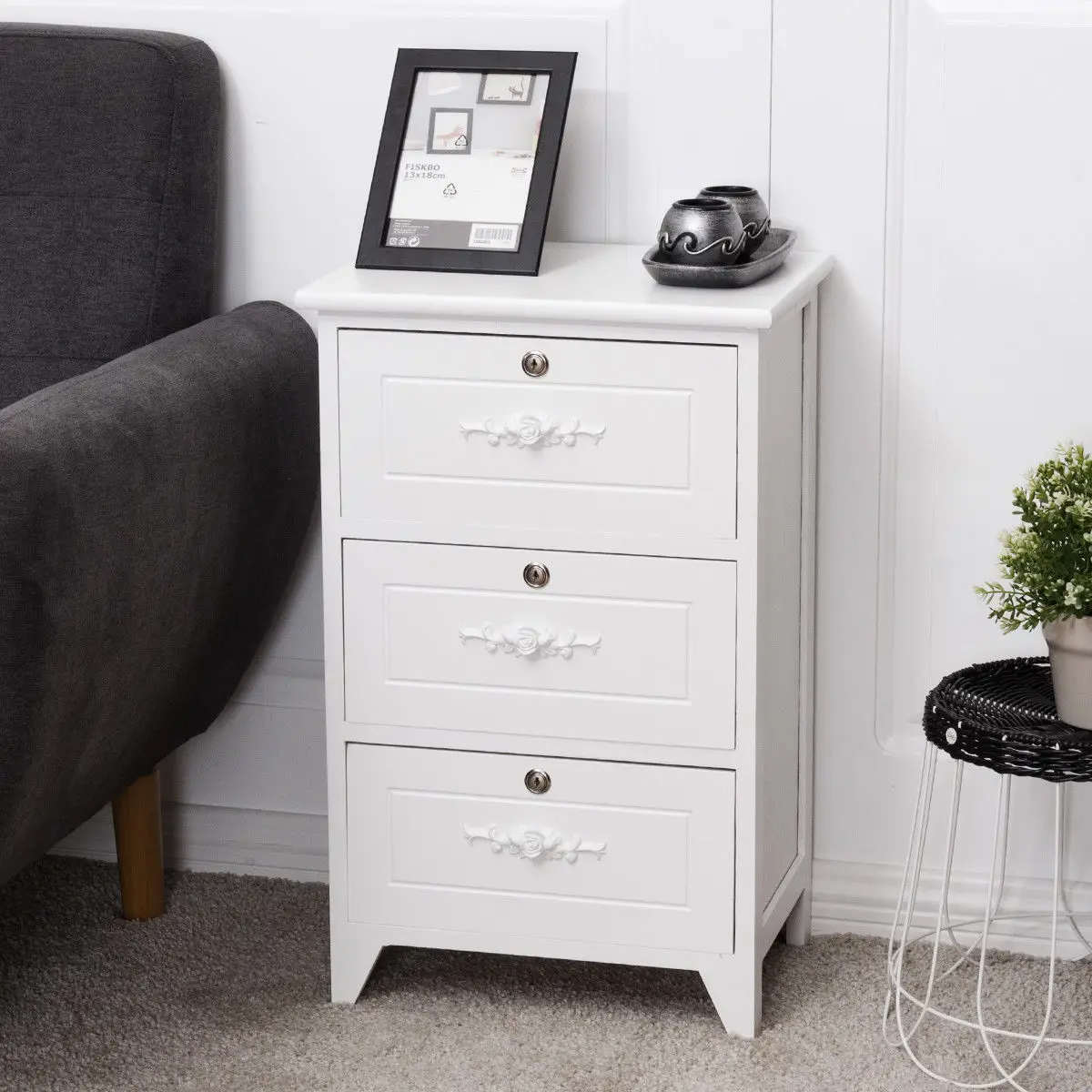 Giantex Modern Wood Nightstand Bedroom End Beside Table with 3 Drawer Storage Organizer White Home Room Furniture HW56018WH Giantex Modern Wood Nightstand Bedroom End Beside Table with 3 Drawer Storage Organizer White Home Room Furniture HW56018WH