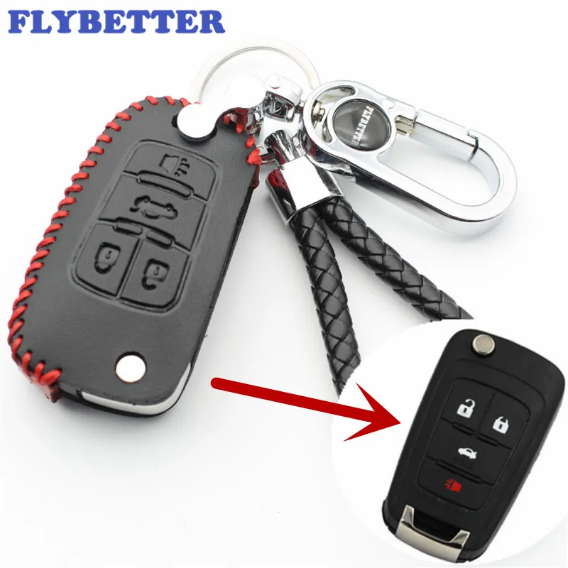 Чехол FLYBETTER из натуральной кожи для Chevrolet Malibu/Cruze/Camaro/Equinox/Sonic стайлинга автомобилей Buick (B) L2191|car key case cover|car styling
