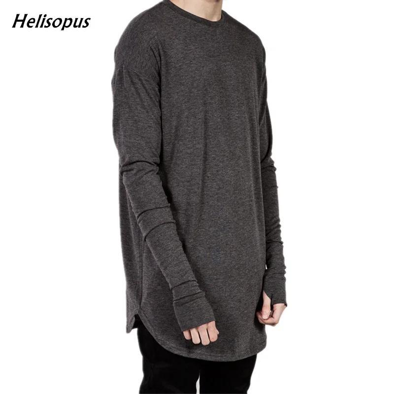 

Helisopus Spring Autumn Men Long Sleeve Thumb Holes T-Shirt Hip Hop Streetwear T shirts Loose Tops
