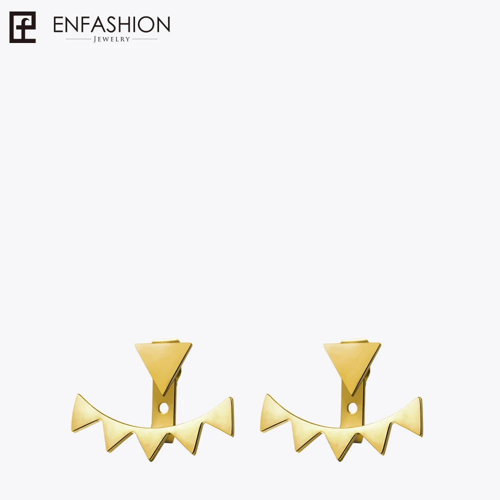 Enfashion Wholesale Geometric Triangle Ear Jacket Earrings Stud Earring Gold Color Earings Stainless Steel Earrings For Women gold small triangle stud earrings