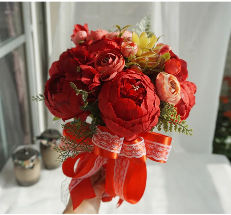 Flone European Artificial Peony Berry Flower Bouquet Bride Holding Flowers Fake Silk Flowers Home Party Decor Flower Arrangement (12)