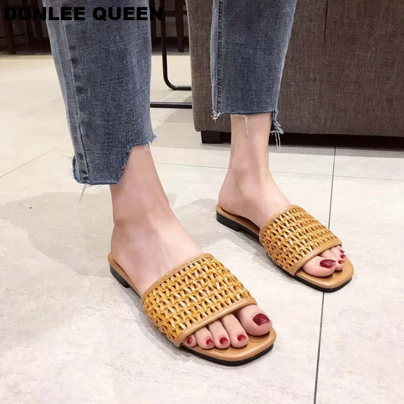 

DONLEE QUEEN Women Slippers Slip On Slides Woven Sandals 2019 Summer Shoes Women Beach Flip Flops Vacation zapatos de mujer Shoe