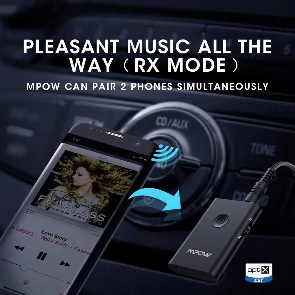 Mpow BH283 беспроводной приемник и передатчик 2 в 1 адаптер Bluetooth с APTX для