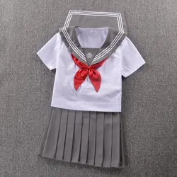 Japanese High-end sailor suit Summer embroidery Navy style Short sleeve suit Gray color Japanese High-end sailor suit Summer embroidery Navy style Short sleeve suit Gray color