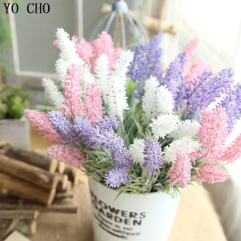 YO CHO 4pcs Artificial Flowers Romantic Lavender Flowers Bouquet For Wedding Party Home Garden Decor Balcony DIY Fake Flowers