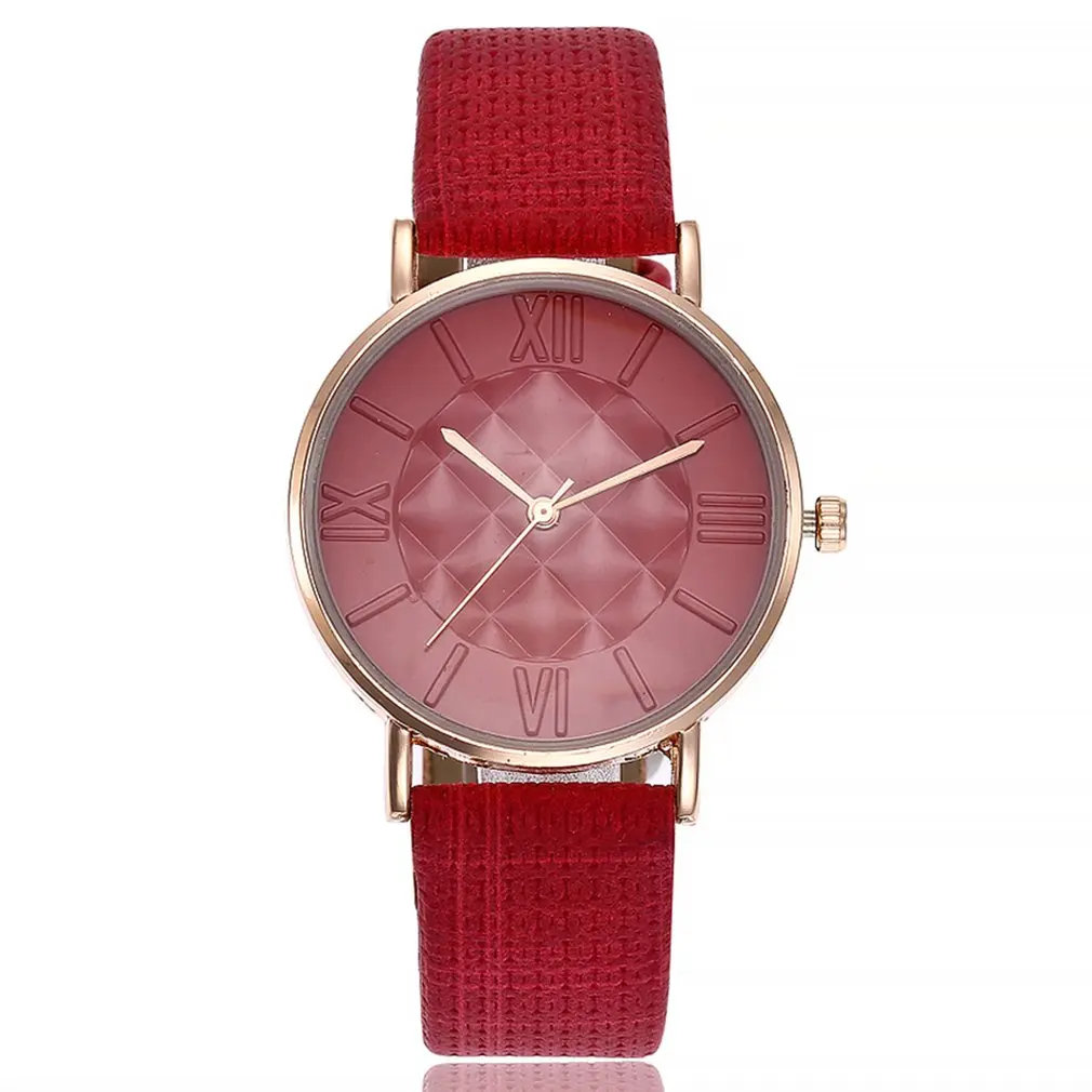 Креативные дешевые женские кварцевые часы наручные часы кожаный ремень Простой дизайн узор Круглый циферблат Прочный Маленький Dail узкий