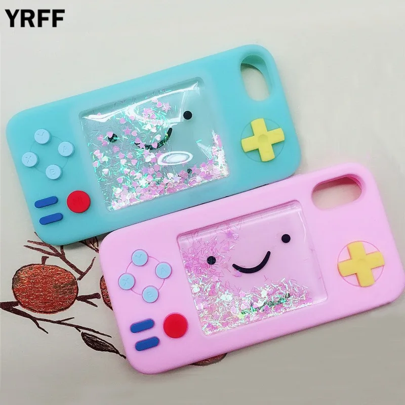 

YRFF New quicksand liquid Smile face games console machines silicon soft phone case for iphone X 7 8 6 6A Plus cases back Cover