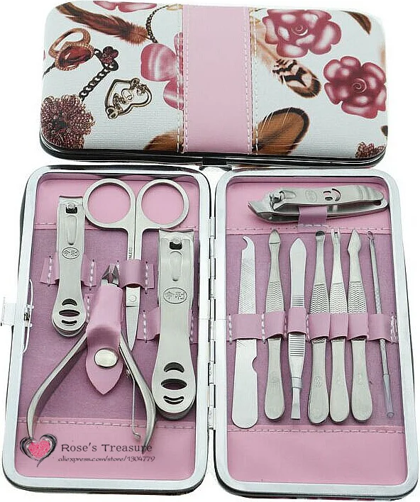 Kualitas tinggi manicure Set 12 pc dalam 1 Stainless Nail Clipper Earpick Grooming Pedicure kit nail perawatan alat Dropshipping