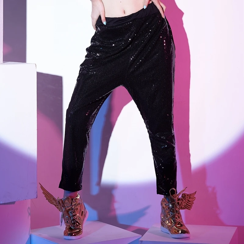 

Kids Adult Street Big Croch Pants Fashion 2016 Hip Hop Sweatpants Jazz dance costume Personality sequins Stage harem pants