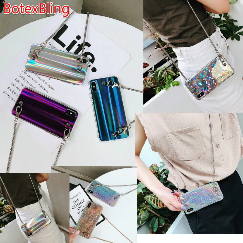 

Luxury laser soft silicone phone case for iphone X case for iphone XS MAX cover 7 7plus 8 8plus 6s plus 6plus crossbody Chain XR