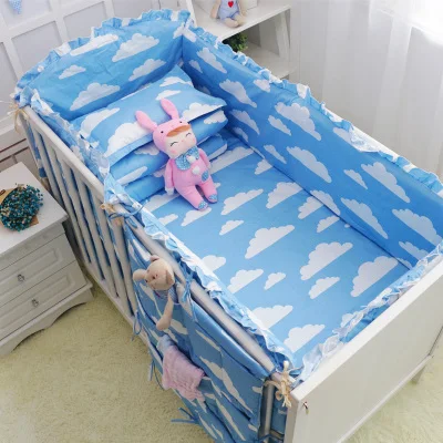 6 шт. хлопковые бамперы для детской кроватки, постельные принадлежности, Мультяшные бамперы для новорожденной кровати, защита для кроватки, безопасное ограждение для детей, утолщенный бампер для младенцев - Цвет: Blue Big cloud